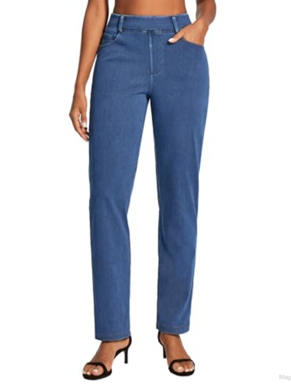Women's Pull On High Waisted Straight Leg Jeans Stretchy Denim